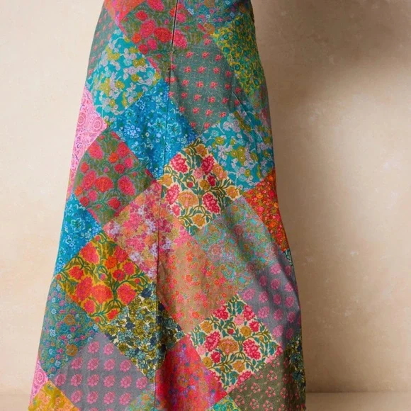 Natural Life Armour Velvet Maxi Skirt in “Bright Patchwork Zinnias” Size L NWT - Picture 3 of 9